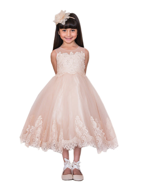 Kids Dream Little Girls Vintage Rose Lace Applique Tulle Flower Girl Dress 2-6 - SophiasStyle.com